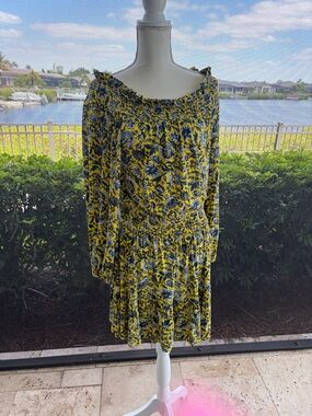 MICHAEL Michael Kors Yellow and Blue Floral Long Sleeve Dress